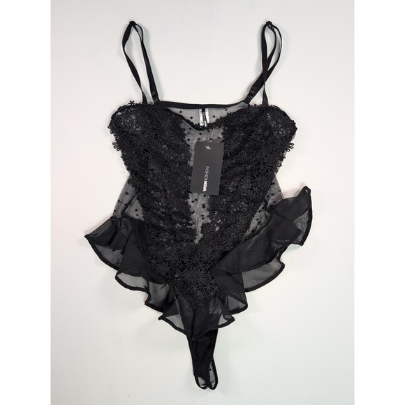 Fashion Nova Tops - NEW Fashion Nova Bedroom Dreams Mesh Embroidered Sleep Teddy Black Size M